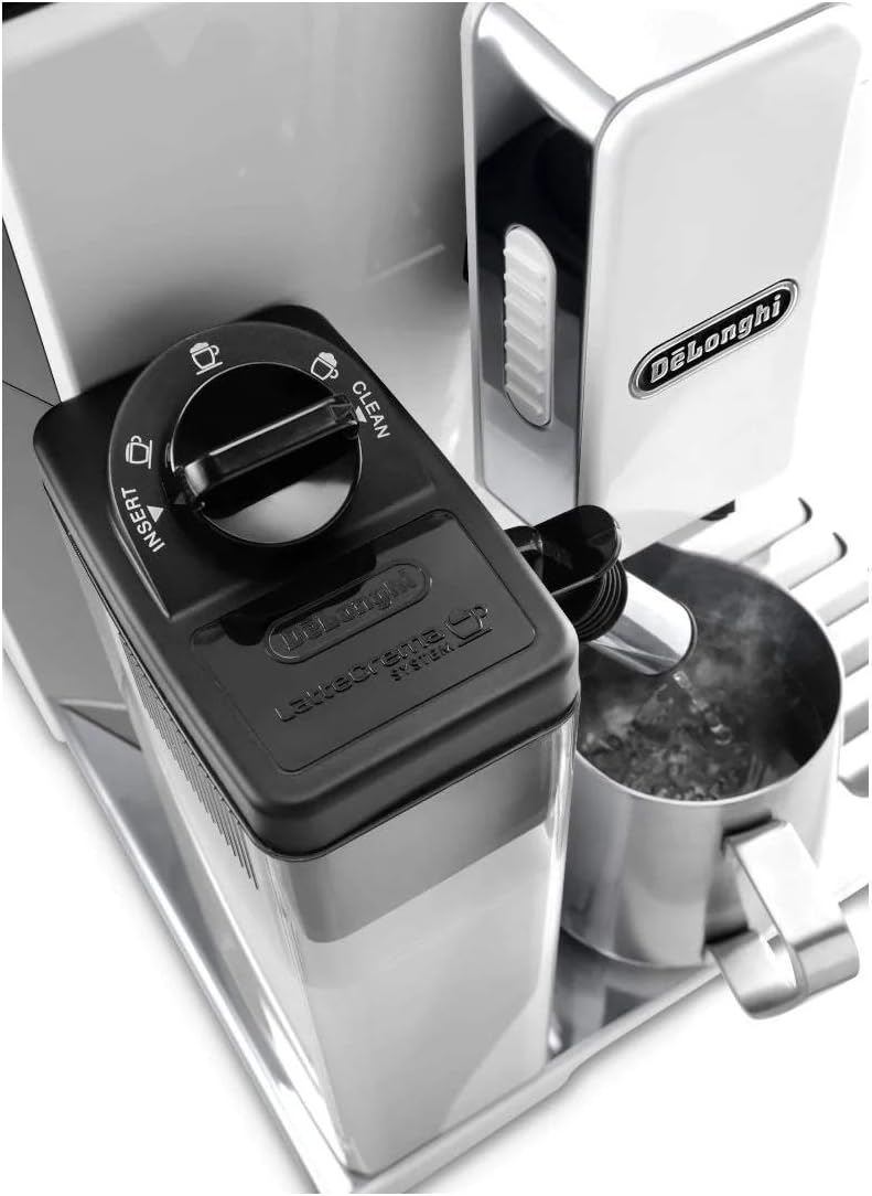 DeLonghi ECAM44660 Eletta Fully Automatic Espresso, Cappuccino and Coffee Machine with One Touch LatteCrema System and Milk Drinks Menu (White, ECAM44660B)