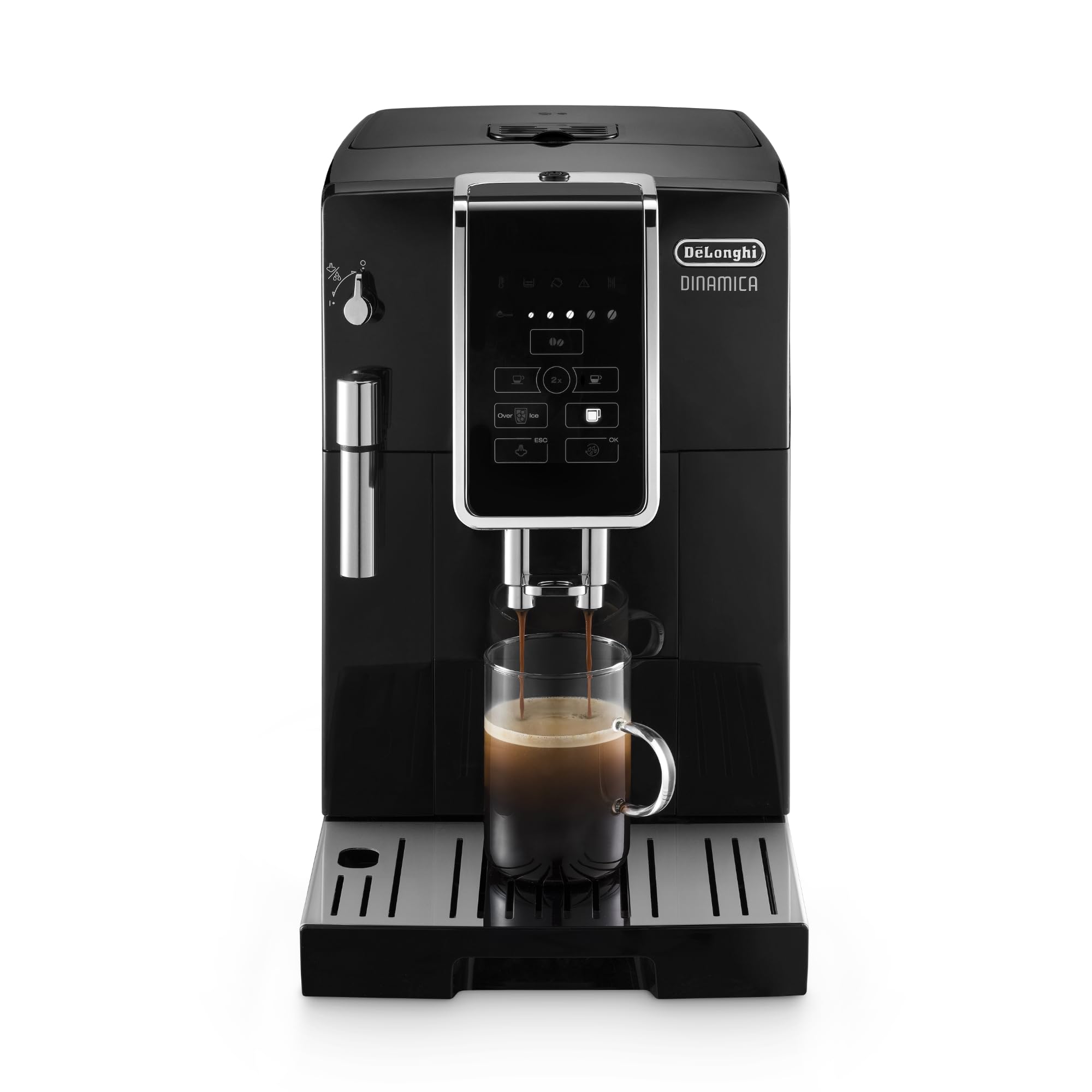 De'Longhi Dinamica Espresso Machine, White - Automatic Bean-to-Cup Brewing, Built-In Steel Burr Grinder & Manual Frother - One-Touch Hot & Iced Coffee - Easy Cleanup