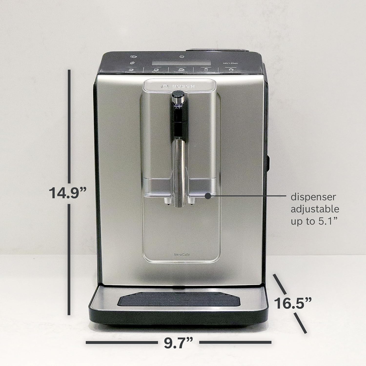Bosch Fully Automatic Coffee and Espresso Machine - One-Touch Drinks, Barista Style, Double Cup Super Coffee Maker - Large Bean Capacity - Easy Clean, Maintenance - Silver- TIU20307